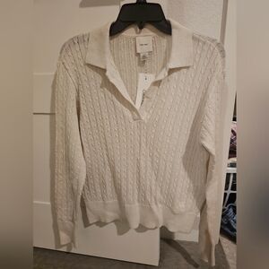 Calvin Klein Collared Sweater , Chalk, Size S, NWT, $119 MSRP